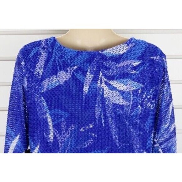 Multiples Top Womens Size Small Blue Beaded Scoop Neck 3/4 Sleeve Layered Mesh - Picture 11 of 11